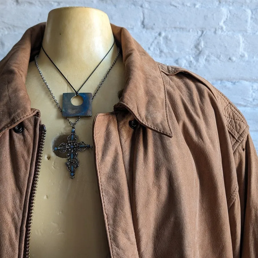 Vintage Brown Genuine Leather Bomber Jacket Aviator Earthtone Pilot Neutral Coat