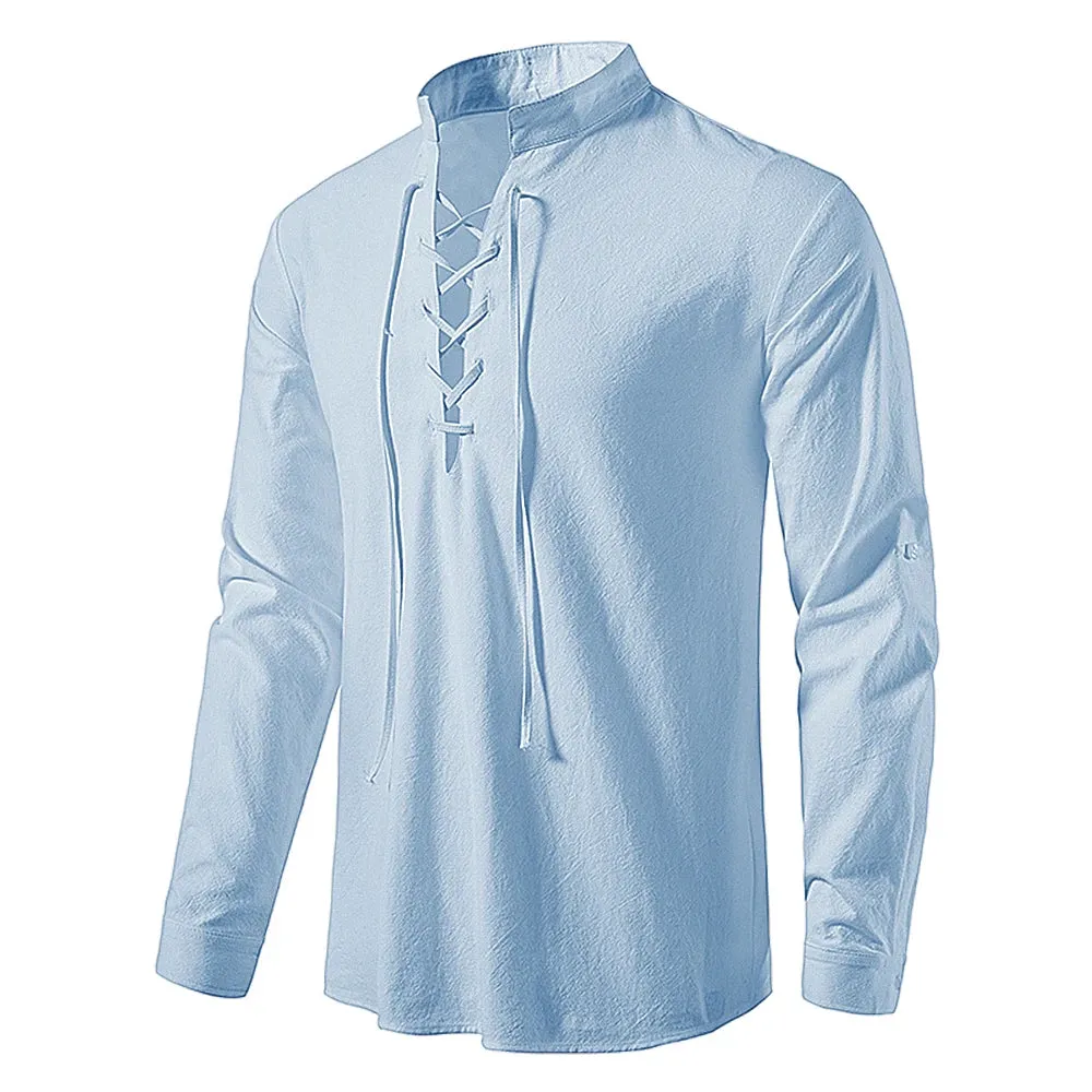 Vintage Men's Casual Blouse Cotton Linen Shirts