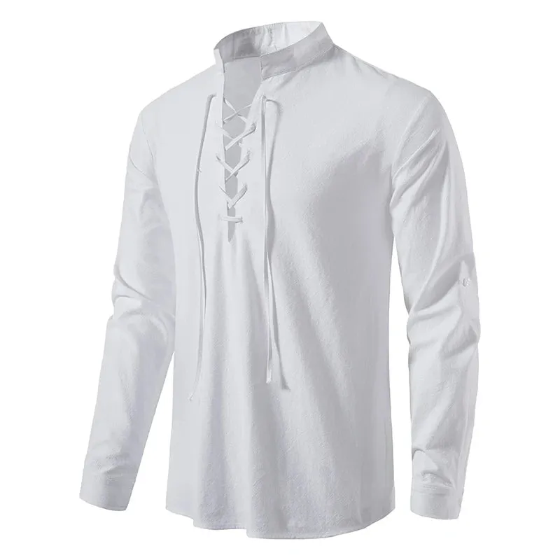 Vintage Men's Casual Blouse Cotton Linen Shirts