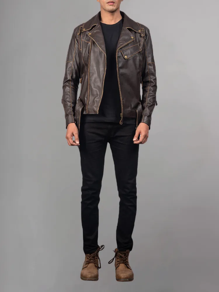 Waxed Natural Pebbled Cowhide Cafe Leather Jacket