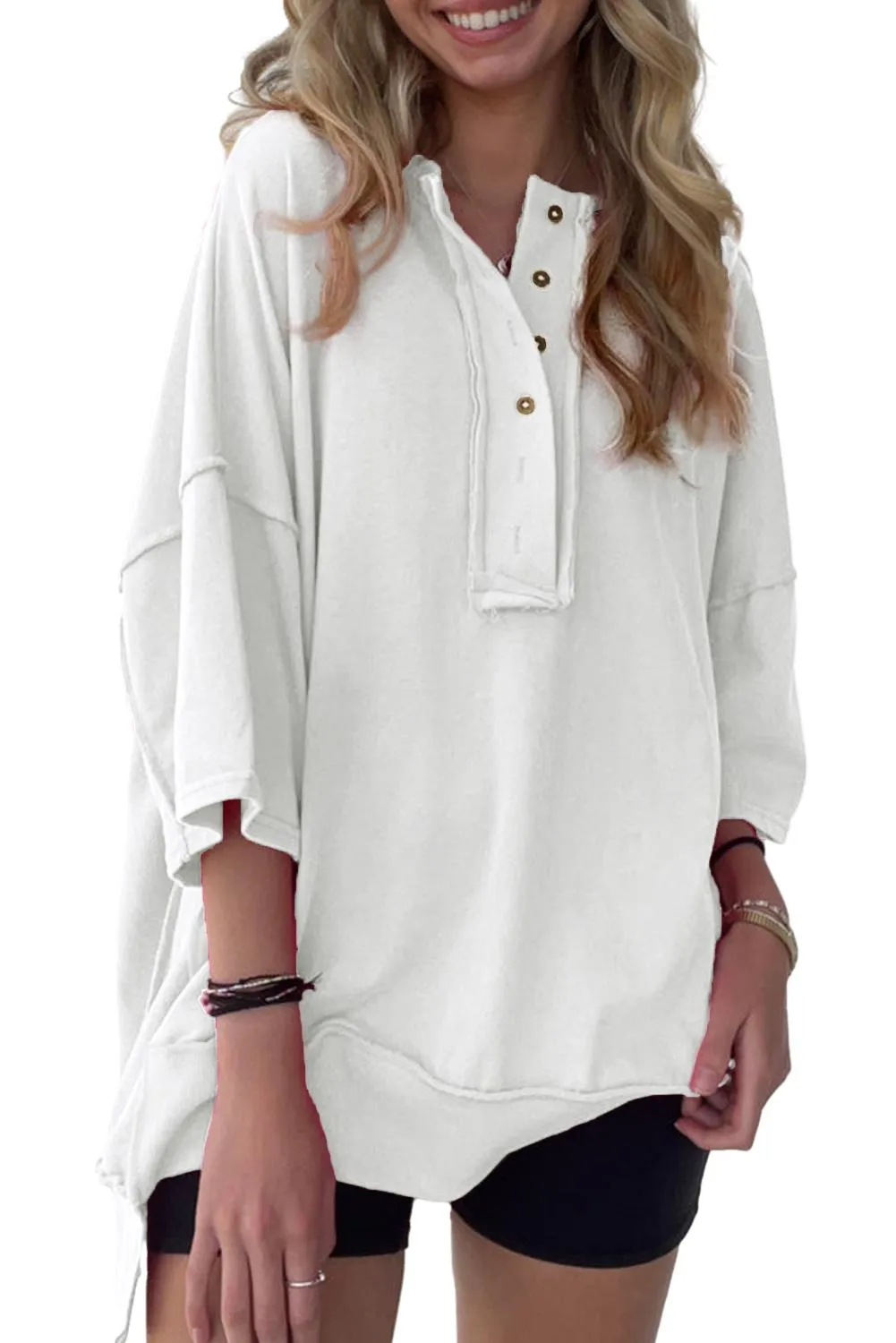 Women's Oversized T Shirts Casual Short Sleeve Henley Neck Summer Tops Tees