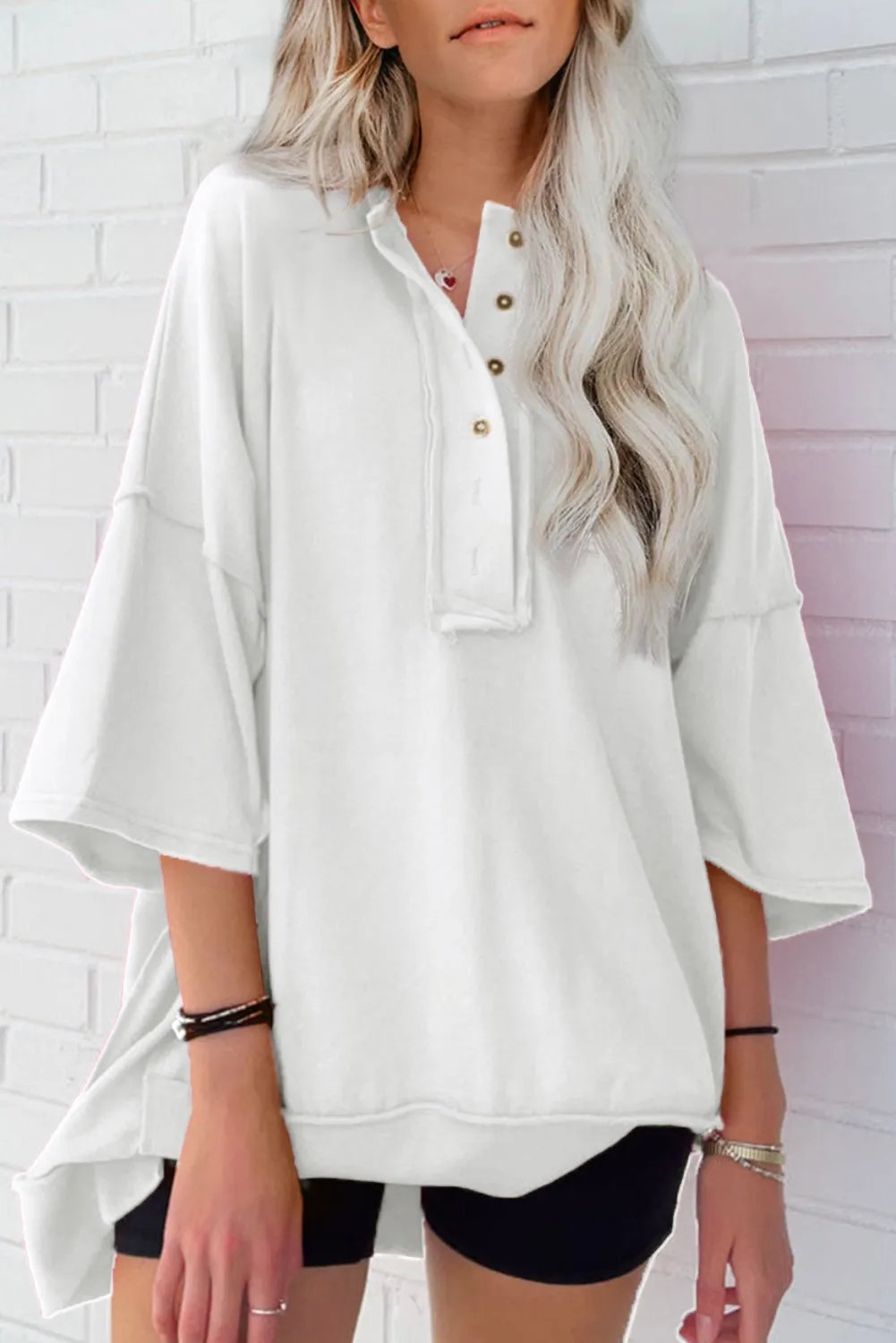 Women's Oversized T Shirts Casual Short Sleeve Henley Neck Summer Tops Tees