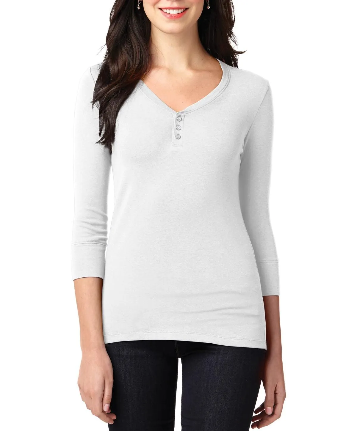 Women's Short Sleeve Button Down Scoop Henley Tee Shirt